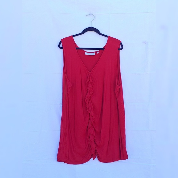 Avenue Tops - Red Ruched Sleeveless Ruffle Tank